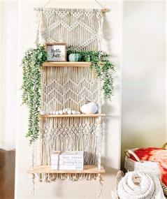 img 4 attached to SnugLife Macrame Wall Hanging Shelf - Boho 3 Tier Rope Shelves for Kitchen, Bathroom, and Home Storage - Handmade Woven Organizer Hanger with Pine Wood - Floating Indoor Plant Wall Shelf