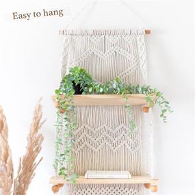 img 2 attached to SnugLife Macrame Wall Hanging Shelf - Boho 3 Tier Rope Shelves for Kitchen, Bathroom, and Home Storage - Handmade Woven Organizer Hanger with Pine Wood - Floating Indoor Plant Wall Shelf