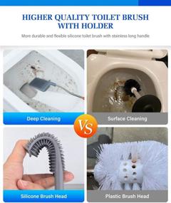 img 3 attached to 🚽 Grey Silicone Toilet Brush and Holder Set - Effective Deep Cleaning Toilet Cleaner with Non-Slip Long Handle, Flat Flexible Bristles - Bathroom Essential