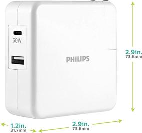 img 3 attached to 🔌 Быстрая зарядка высокой скорости: Philips 67,5 Вт USB/USB-C двухпортовое быстрое зарядное устройство для стены с 6-футовым C-C кабелем для iPhone, iPad, Samsung, Google Pixel, DLP6111C/37.