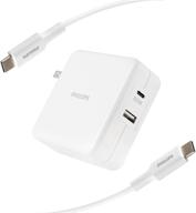 🔌 быстрая зарядка высокой скорости: philips 67,5 вт usb/usb-c двухпортовое быстрое зарядное устройство для стены с 6-футовым c-c кабелем для iphone, ipad, samsung, google pixel, dlp6111c/37. логотип