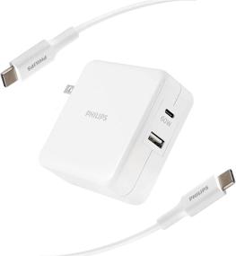 img 4 attached to 🔌 Быстрая зарядка высокой скорости: Philips 67,5 Вт USB/USB-C двухпортовое быстрое зарядное устройство для стены с 6-футовым C-C кабелем для iPhone, iPad, Samsung, Google Pixel, DLP6111C/37.