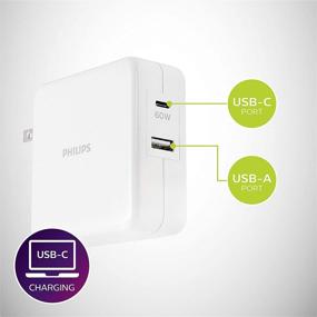 img 2 attached to 🔌 Быстрая зарядка высокой скорости: Philips 67,5 Вт USB/USB-C двухпортовое быстрое зарядное устройство для стены с 6-футовым C-C кабелем для iPhone, iPad, Samsung, Google Pixel, DLP6111C/37.