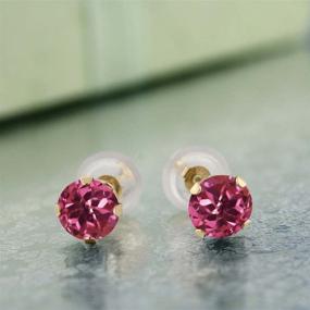 img 2 attached to 💎 Exquisite Gem Stone King 14K Yellow Gold Pink Tourmaline Stud Earrings - Stunning 1.00 Cttw Round 5MM Gemstone