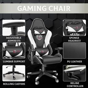 img 2 attached to 💺 Dvenger Video Game Chairs - Stylish White Leather Reclining Office Chair with Lumbar Support and Headrest - Perfect for Gamers and Professionals!