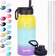 🥤 icechic 32 oz vacuum insulated stainless steel water bottle with 2 lids (spout lid, straw lid), wide mouth double wall sweat-proof metal water flask, long-lasting cold up to 48 hours or hot hours up to 24 hours logo