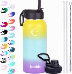 img 4 attached to 🥤 Icechic 32 oz Vacuum Insulated Stainless Steel Water Bottle with 2 Lids (Spout Lid, Straw Lid), Wide Mouth Double Wall Sweat-Proof Metal Water Flask, Long-Lasting Cold Up to 48 Hours or Hot Hours Up to 24 Hours