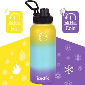 img 1 attached to 🥤 Icechic 32 oz Vacuum Insulated Stainless Steel Water Bottle with 2 Lids (Spout Lid, Straw Lid), Wide Mouth Double Wall Sweat-Proof Metal Water Flask, Long-Lasting Cold Up to 48 Hours or Hot Hours Up to 24 Hours