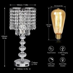 img 3 attached to 💡 3-Way Touch Control Crystal Table Bedside Lamp with Dimmable Function and Included Bulb - Acaxin Small Nightstand Lamp with 2 USB Charging Ports, Perfect Decorative Tabletop Lamp for Bedroom, Living Room, and Guest Room