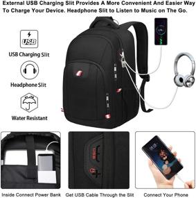 img 3 attached to 🎒 Стильный рюкзак для ноутбука с портом для зарядки USB для мужчин и женщин - водонепроницаемый колледж-школьный рюкзак подходит для ноутбука 15 дюймов - защита от краж и долговечность - черный