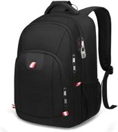 🎒 stylish laptop backpack with usb charging port for men and women - water resistant college school bookbag fits 15 inch laptop - anti-theft & durable - black logo