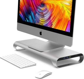 img 4 attached to 💻 Enhanced MONITORMATE ProBASE X: USB 3.0 Aluminum Monitor Stand with 18W Fast-Charging & Versatile Connectivity (Compatible with iPhone 8/X/11/12/12 Pro), Ethernet, USB3.0 Hub, SD/MicroSD Card Reader (Silver)