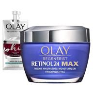 💧 olay regenerist retinol 24 max moisturizer and night face cream, fragrance-free, 1.7 oz + travel/trial size whip face moisturizer gift set logo