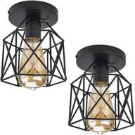 🔦 retro black industrial ceiling light fixture - zhma semi flush mount 2 pack for kitchen, hallway, porch, stairway & bedroom farmhouse lighting logo