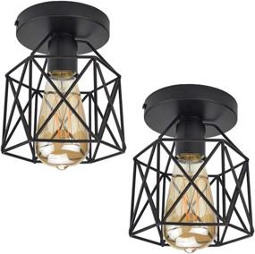 img 4 attached to 🔦 Retro Black Industrial Ceiling Light Fixture - ZHMA Semi Flush Mount 2 Pack for Kitchen, Hallway, Porch, Stairway & Bedroom Farmhouse Lighting