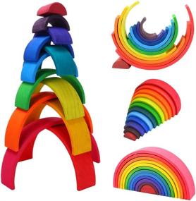 img 4 attached to 🌈 Colorful Montoysori Wooden Rainbow Stacking Toy: A Playful Learning Experience