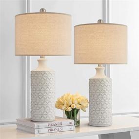 img 4 attached to 🏺 Set of 2 PoKat 24.75’’ Modern Contemporary Ceramic Table Lamps, White Desk Decor for Living Room, Bedroom, Study Room, Office, Farmhouse, End Table, Bedside Nightstand