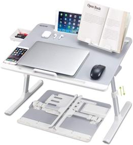 img 4 attached to 📚 NEARPOW XXL Laptop Desk for Bed: Adjustable, Anti-slip, with Book Stand and Drawer - Grey