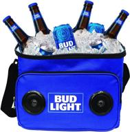 портативный охлаждающий шкаф bud light с bluetooth-динамиком | портативный путешественнический охладитель со встроенными колонками | беспроводной динамик budlight с прохладным аккумулятором | холодное пиво стерео для apple iphone, samsung galaxy логотип