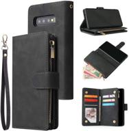 📱 samsung galaxy s8 wallet case - premium vintage pu leather magnetic closure handbag zipper pocket case with kickstand, card holder slots, wrist strap & tpu shockproof flip cover - black logo