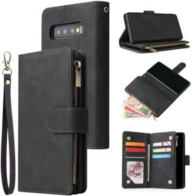 img 4 attached to 📱 Samsung Galaxy S8 Wallet Case - Premium Vintage PU Leather Magnetic Closure Handbag Zipper Pocket Case with Kickstand, Card Holder Slots, Wrist Strap & TPU Shockproof Flip Cover - Black