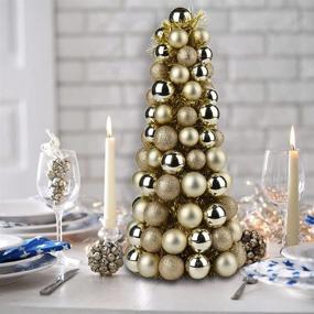 img 2 attached to 🎄 16-Inch Champagne Tabletop Christmas Tree with 94 Shatterproof Ornaments Balls - Small Xmas Tree Decorations for Holiday Party Wedding