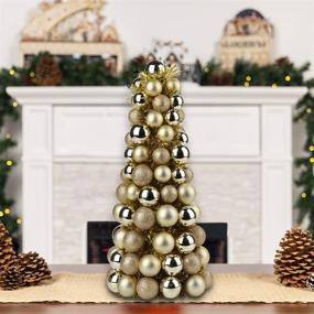 img 1 attached to 🎄 16-Inch Champagne Tabletop Christmas Tree with 94 Shatterproof Ornaments Balls - Small Xmas Tree Decorations for Holiday Party Wedding