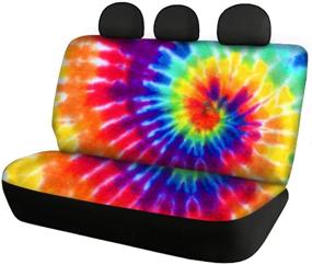 img 3 attached to 🌈 Colorful Rainbow Tie Dye Car Seat Cover Set: Belidome Front Rear Seat Fabric Covers with Steering Wheel Pad & Seat Belt Protector for Women