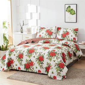 img 2 attached to 🎄 Christmas Quilt Set King Size: Festive Poinsettia Floral Design - Lightweight, Reversible Red Christmas Flower Bedspread Coverlet for New Year Holiday Bedding with Pillow Shams
