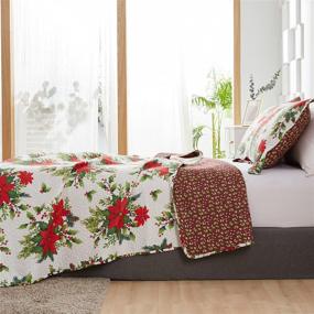 img 3 attached to 🎄 Christmas Quilt Set King Size: Festive Poinsettia Floral Design - Lightweight, Reversible Red Christmas Flower Bedspread Coverlet for New Year Holiday Bedding with Pillow Shams