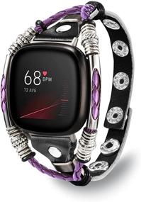 img 4 attached to 👩 Marval.P Сделано вручную кожаный ремешок для Fitbit Sense / Fitbit Versa 3 - Женский совместимый заменяемый браслет, регулируемый размер, модный ремешок для запястья.