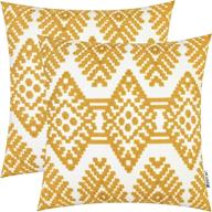 🌻 18x18 inch mustard yellow embroidered throw pillow covers set - modern farmhouse geometric design for couch, sofa, bedroom, living room - decorative square cushion cases - pack of 2 - hwy 50 logo