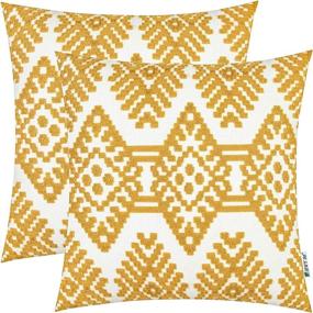 img 4 attached to 🌻 18x18 Inch Mustard Yellow Embroidered Throw Pillow Covers Set - Modern Farmhouse Geometric Design for Couch, Sofa, Bedroom, Living Room - Decorative Square Cushion Cases - Pack of 2 - HWY 50