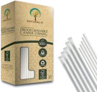 📍 naturalik 300-pack individually wrapped white paper straws - eco-friendly dye-free bulk drinking straws for juices, smoothies, restaurant - premium quality and biodegradable (regular 7.7", white) logo