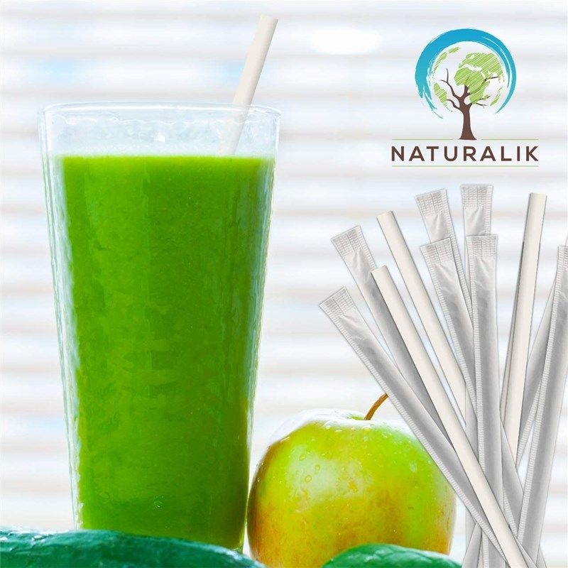 Naturalik 300pc Sturdy Biodegradable Paper Straws Heavy Duty- Dye-Free