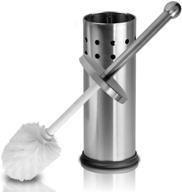 chimpy 15.5" long toilet brush set: stainless steel matte finish, rust resistant bowl scrubber cleaner with vented holder - strong bristles for effective cleaning logo