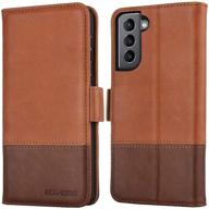 📱 kezihome samsung galaxy s21 case | genuine leather wallet flip rfid blocking magnetic case with card slot stand | compatible with samsung galaxy s21 5g 6.2" | khaki/brown logo