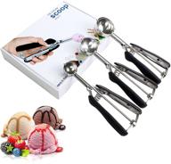 🍦 ice cream cookie scoop set of 3 | stainless steel scooper with anti-freeze handle & trigger | small, medium, large sizes | perfect for dough balls, ice cream & snow cones логотип