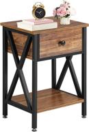 📦 vecelo modern side end table with storage shelf and bin drawer for living room, bedroom, lounge, sofa couch - antique brown 2 логотип