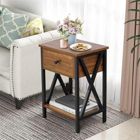 img 3 attached to 📦 VECELO Modern Side End Table with Storage Shelf and Bin Drawer for Living Room, Bedroom, Lounge, Sofa Couch - Antique Brown 2