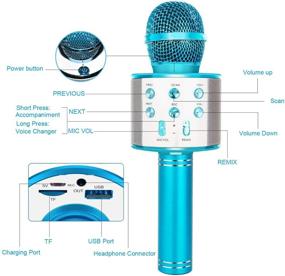 img 3 attached to YONHAN 2 пакета Караоке микрофон - Беспроводной Bluetooth микрофон для пения, Портативная ручная 🎤 динамик-машина - Отличные подарки и игрушки для девочек, мальчиков, взрослых всех возрастов (синий)