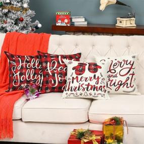 img 3 attached to 🎄 Set of 4, 18x18 Christmas Winter Holiday Throw Pillow Covers - Red Buffalo Plaid Christmas Decorations for Cushion Couch Cases - Home Living Room Bedroom Decorative, Christmas Decor Pillows