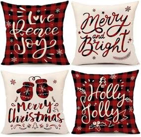 img 4 attached to 🎄 Set of 4, 18x18 Christmas Winter Holiday Throw Pillow Covers - Red Buffalo Plaid Christmas Decorations for Cushion Couch Cases - Home Living Room Bedroom Decorative, Christmas Decor Pillows