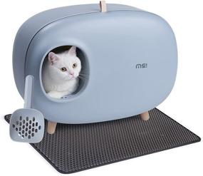 img 4 attached to 🐾 MS!MAKE SURE Cat Litter Box With Lid: Pretty Kitty Covered Litterbox Furniture - Large Enclosed Design, Easy to Clean, No Sand Leakage or Odor, with Scoop & Mat (Grey)