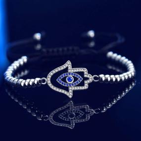 img 2 attached to Puerzi Blue Evil Eye 🔵 Adjustable Hamsa Bracelet for Women and Girls