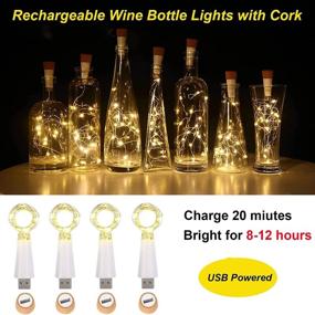 img 4 attached to 🍾 Pack of 4 Rechargeable USB Bottle Lights - Waterproof 59-Inch Copper Wire Fairy Cork String Lights - Ceepko Warm White Decorative Lights for Party, Wedding, Halloween, Christmas Decorations