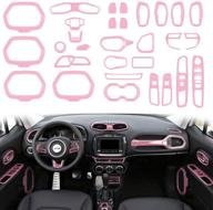 pink car interior accessories for jeep renegade 2015-2020: vent decoration, door speaker covers, cup holder, headlight switch, window lift button trim logo