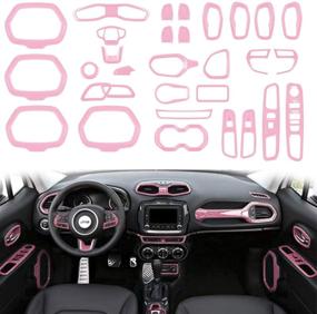 img 4 attached to PINK Car Interior Accessories for Jeep Renegade 2015-2020: Vent Decoration, Door Speaker Covers, Cup Holder, Headlight Switch, Window Lift Button Trim