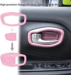 img 1 attached to PINK Car Interior Accessories for Jeep Renegade 2015-2020: Vent Decoration, Door Speaker Covers, Cup Holder, Headlight Switch, Window Lift Button Trim