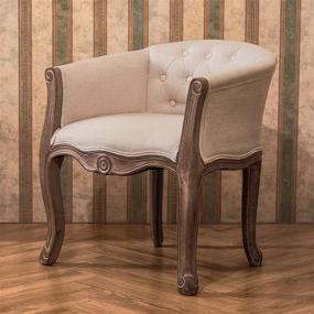 img 2 attached to VONLUCE French Vintage Accent Chair: Elegant Bergere Upholstered Armchair for Living Room, Bedroom, and Dining Area - Modern Louis XV Chair with Curved Rubberwood Legs, Padded Seat - Beige